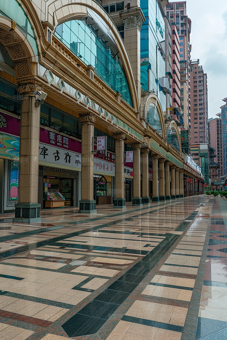 商业街玻璃幕墙线条感效果图