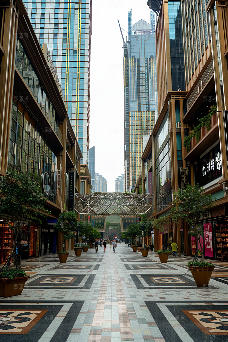 商业街玻璃幕墙街区效果图