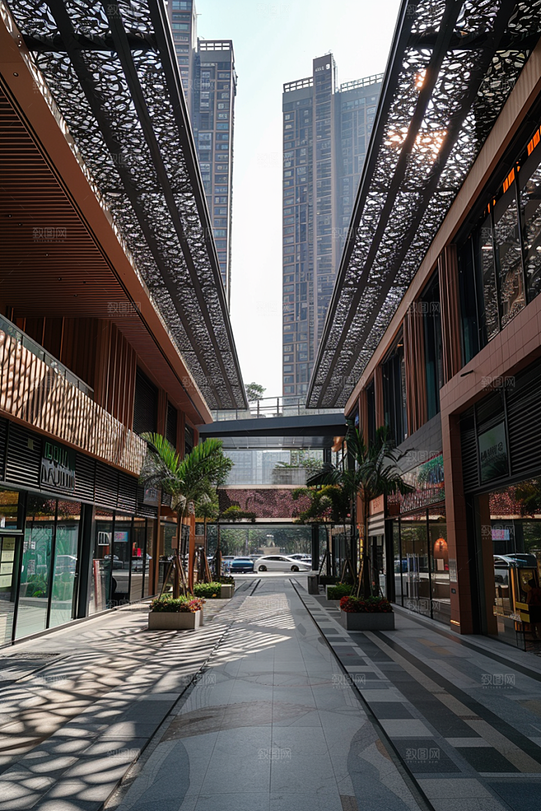 商业街玻璃幕墙质感效果图