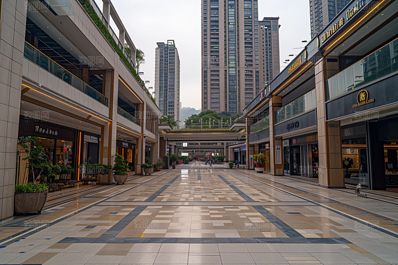 商业街金属感玻璃幕墙效果图