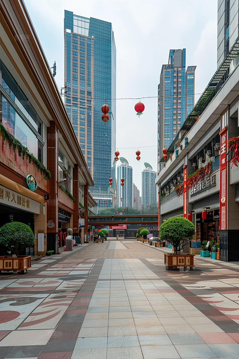 商业街玻璃幕墙金属感效果图