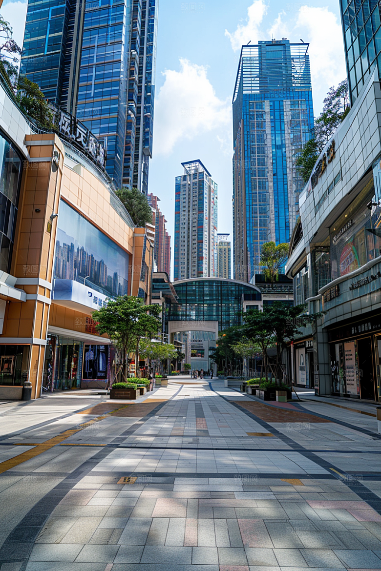 商业街建筑玻璃幕墙效果图