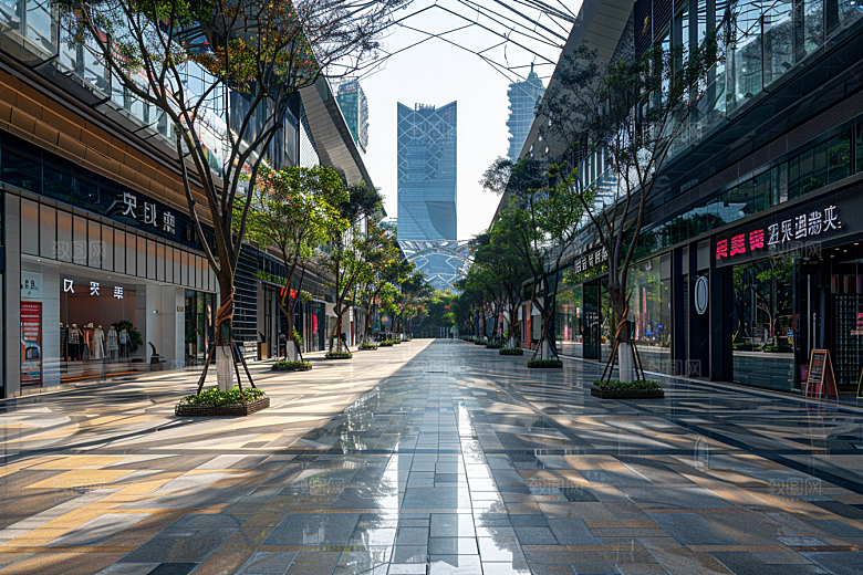 商业街玻璃幕墙楼盘效果图