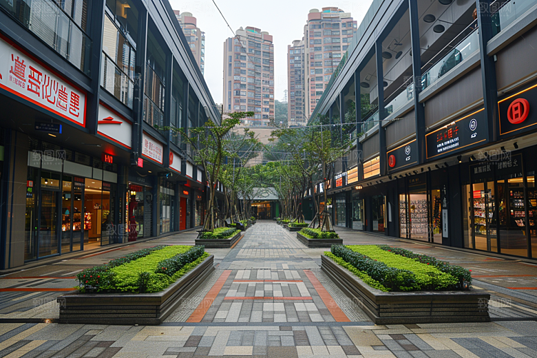 商业街高清线条感效果图
