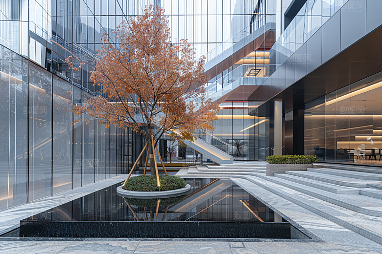 商业街玻璃幕墙建筑效果图