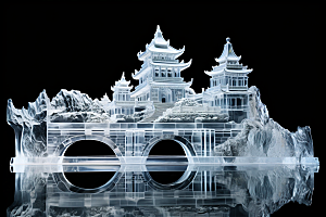 中国风冰雕仙境冰雪艺术渲染图