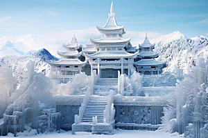 中国风冰雕透明仙境渲染图