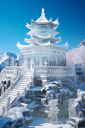 中国风冰雕模型仙境渲染图