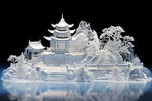 中国风冰雕仙境天宫渲染图