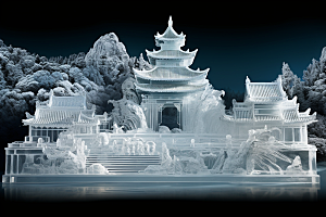 中国风冰雕天宫透明渲染图