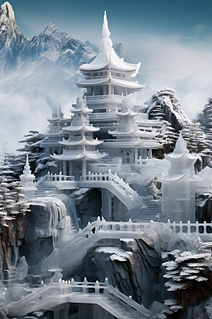 中国风冰雕天宫仙境渲染图