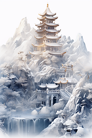 中国风冰雕模型透明渲染图