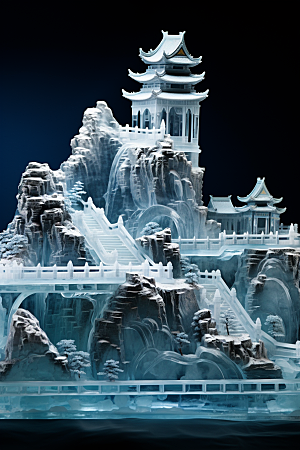 中国风冰雕透明天宫渲染图