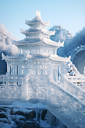 中国风冰雕天宫冰雪艺术渲染图