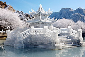 中国风冰雕仙境透明渲染图