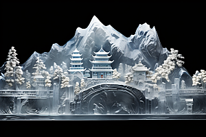 中国风冰雕天宫透明渲染图