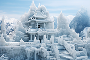 中国风冰雕仙境模型渲染图