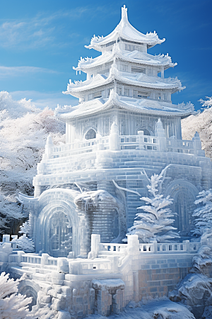中国风冰雕透明仙境渲染图