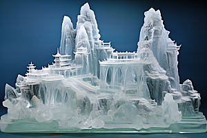 中国风冰雕晶莹剔透仙境渲染图