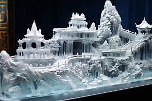 中国风冰雕冰雪艺术唯美渲染图