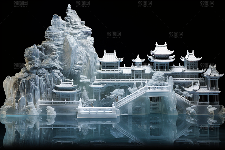 中国风冰雕冰雪艺术天宫渲染图