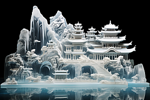 中国风冰雕仙境唯美渲染图