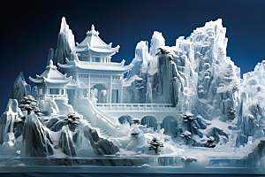 中国风冰雕仙境天宫渲染图