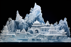 中国风冰雕天宫晶莹剔透渲染图