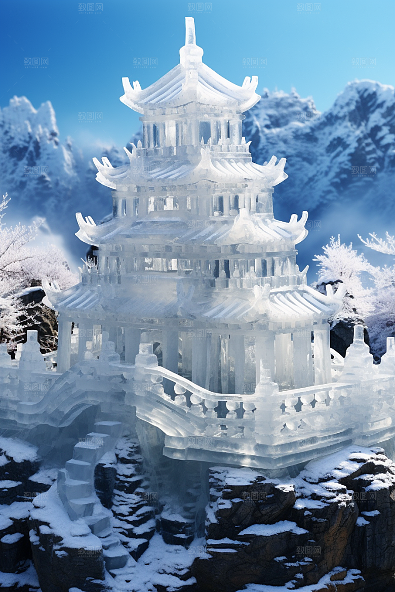 中国风冰雕天宫唯美渲染图