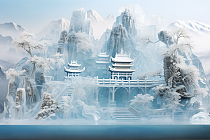 中国风冰雕透明天宫渲染图