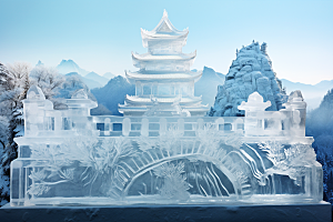 中国风冰雕透明模型渲染图