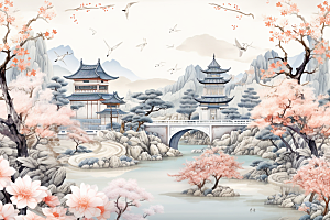 中国风山水自然艺术传统文化刺绣