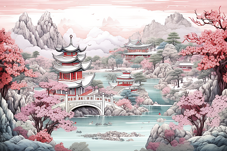 中国风山水自然技艺风物刺绣