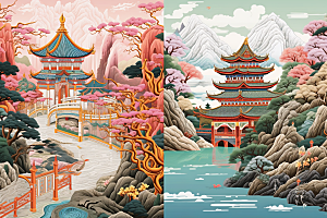 中国风山水自然传统文化山河刺绣