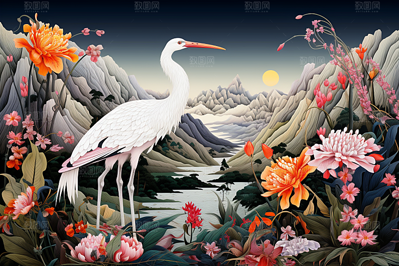 中国风山水自然风物技艺刺绣
