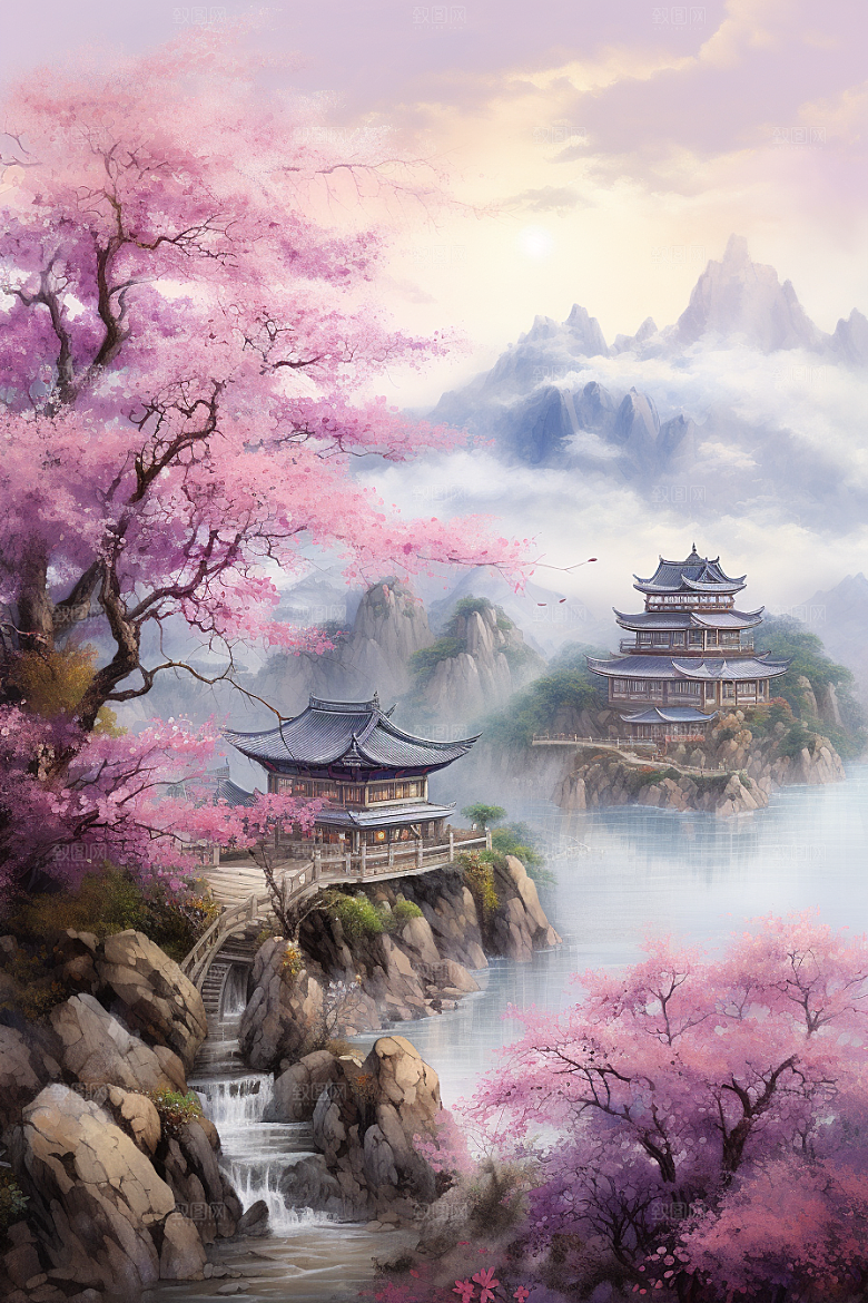 中国风山水自然风物高清刺绣