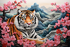 中国风山水自然艺术景色刺绣