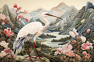 中国风山水自然艺术传统文化刺绣