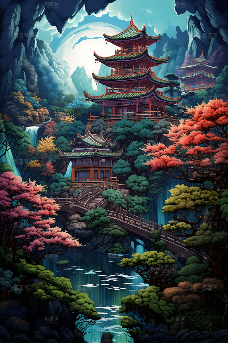 中国风山水自然精致技艺刺绣