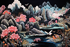 中国风山水自然国潮技艺刺绣
