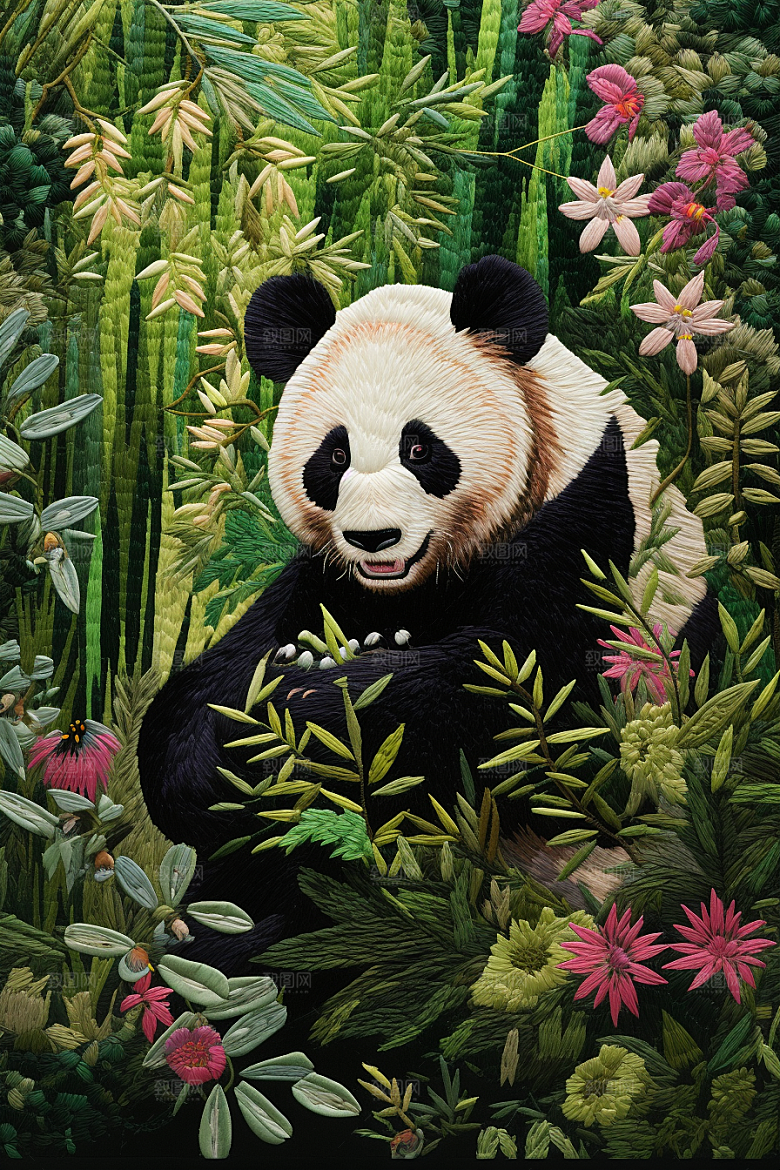 中国风山水自然艺术风光刺绣
