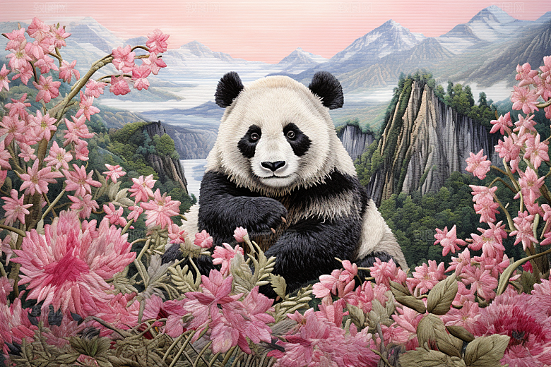 中国风山水自然高清风物刺绣