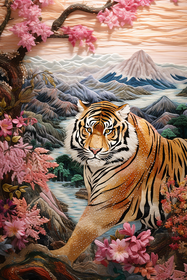 中国风山水自然艺术传统文化刺绣