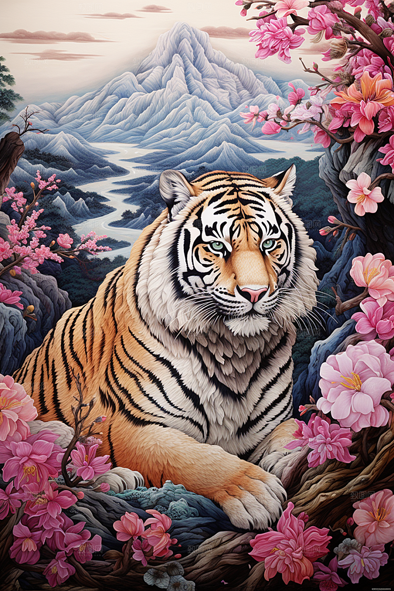 中国风山水自然景色风光刺绣