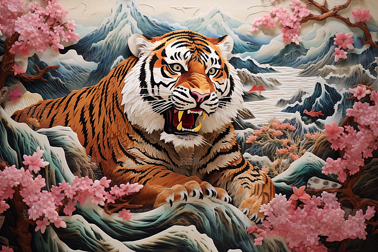 中国风山水自然精致景色刺绣