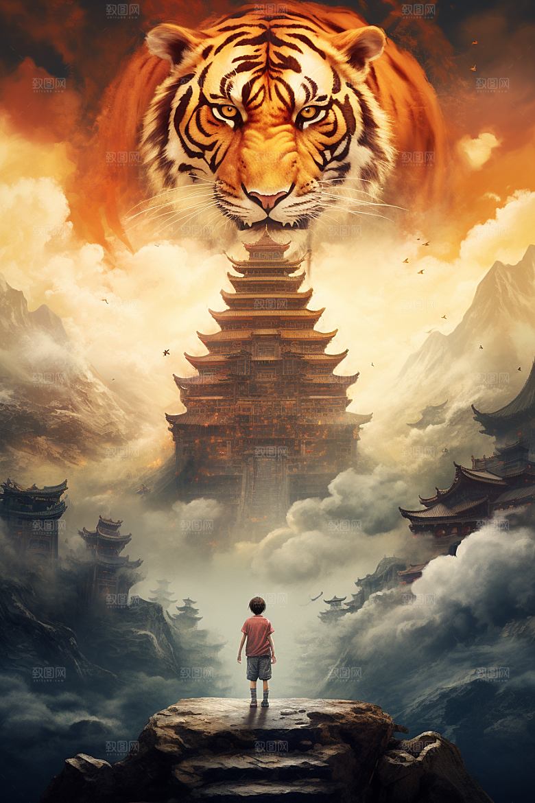 水墨老虎霸气中国风插画