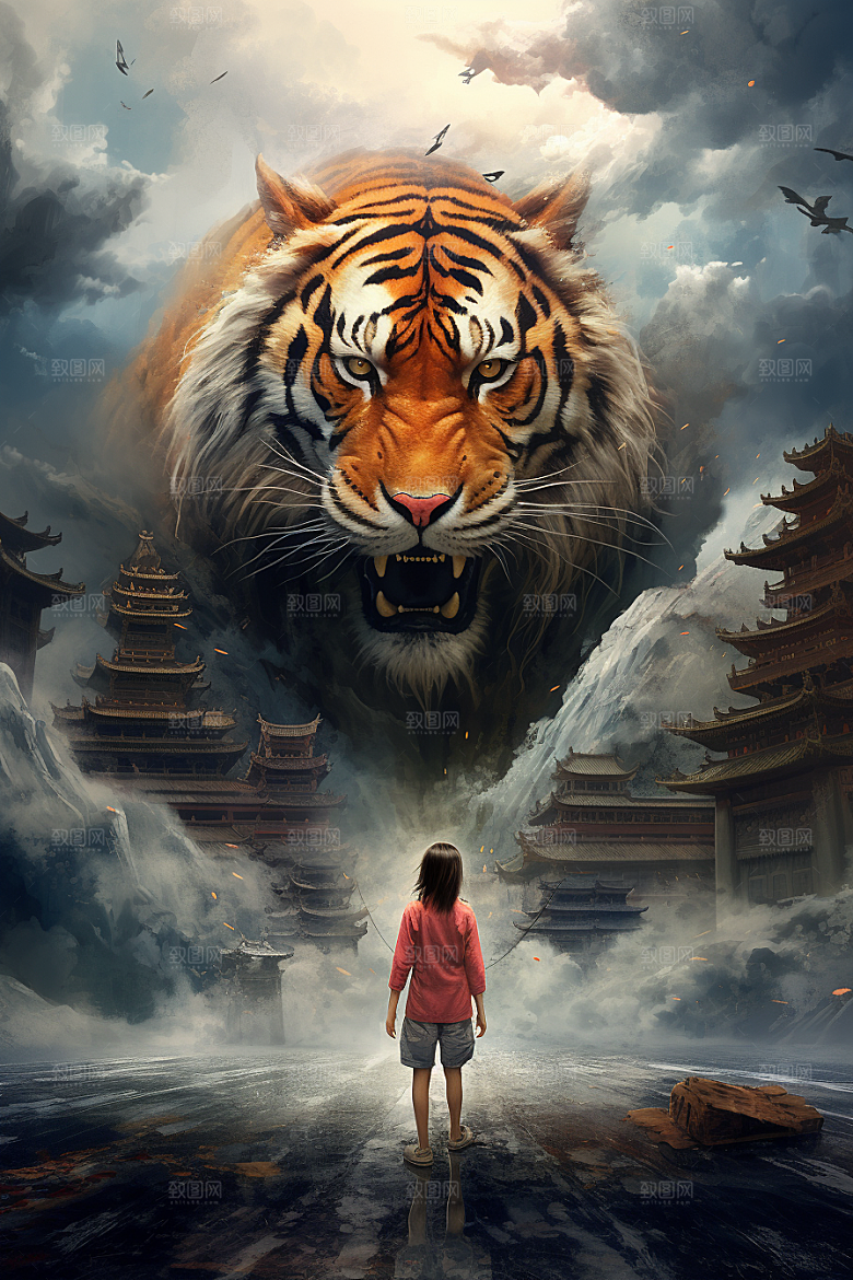 水墨老虎中国风高清插画