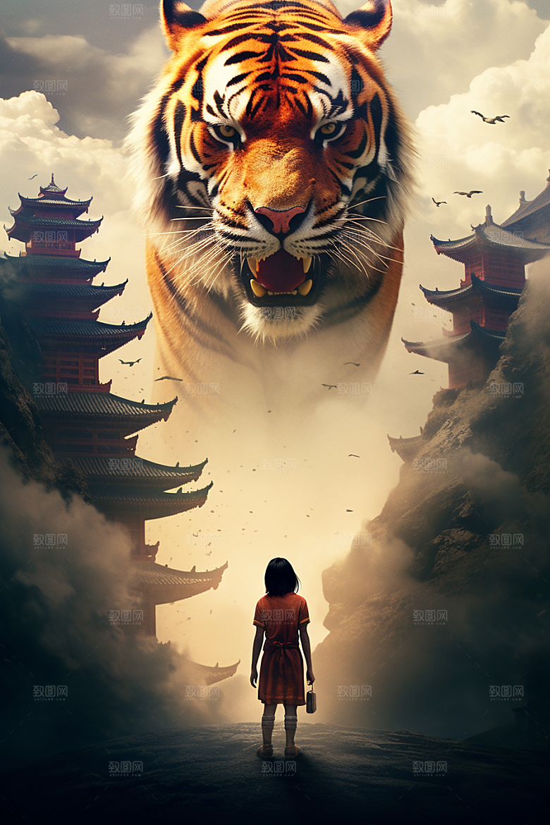 水墨老虎高清国画插画
