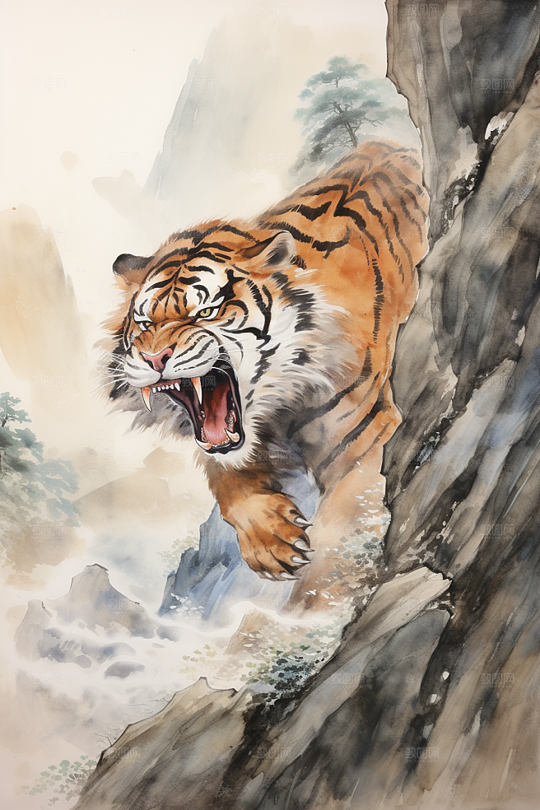 水墨老虎企业文化高清插画