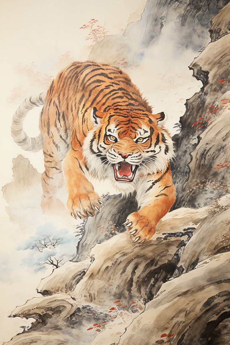 水墨老虎墨染中式插画